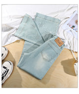 Light Wash Rhinestone Flare Jeans – Relaxed Wide Micro Flare Denim