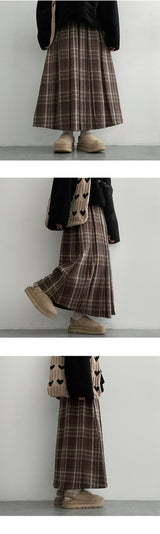 Daren シックバックバンドチェックプリーツロングスカート