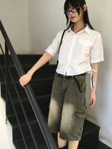 【4color】ティシャンカーゴバミューダハーフデニムショートパンツ