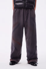 FLEECE SPRAY-DIRT CROSS LINE HEM DRAWSTRING ADJUSTABLE SWEATPANTS