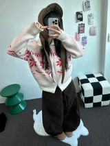 スノーフラワーカラーノルディックツーウェイジッパーニットジップアップ❤🖤🤎🩶🤍5カラー