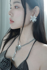 [s.steel] metal flower necklace | 메탈 플라워 드롭 목걸이
