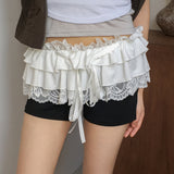 Tiu Lace Ribbon Biker Leggings Shorts