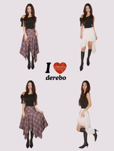 Unbalanced High Midi Checkered Skirt