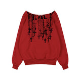 ネックレスワンショルダースウェットシャツ (レッド) F25ZB037