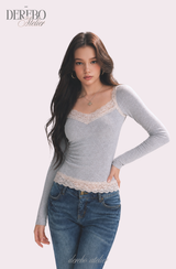 リペルミントピンクレースロングスリーブTシャツ