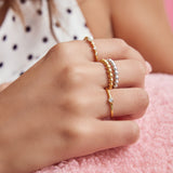 [Worn by Chuu] Half Round Cubic Zirconia 925 Silver + 14k gold plating Ring R059-02G