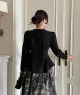 Sophian Wool Peplum Pintuck Jacket Blouse