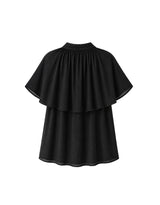 Leonie V-Neck Cape Tie Button Blouse Black