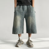 Ake waistband side snap denim Bermuda pants (3 colors)