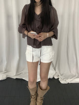 Russell Puff-Sleeve Shirred Blouse