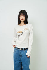 FOUR CAT プリント ウーマン ロングスリーブ T シャツ