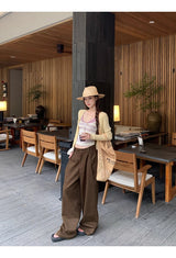 ヘーゼルナッツピンタックワイドコットンカジュアルパンツ