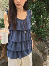 キューズド フリル シャーリング エンボス ノースリーブ