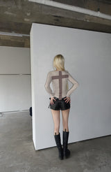 Beige Cross Slim Tee