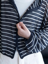 Relaxed Striped Double-Zip Hooded Knit Cardigan