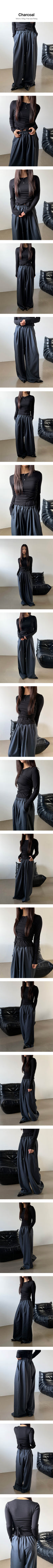 Drape wide banding slacks(2color)