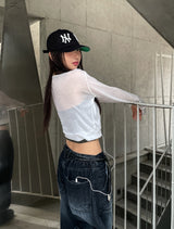 Likee semi-balloon washed denim pants