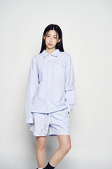 25SS ストライプセットアップルーズフィットシャツ ブルー