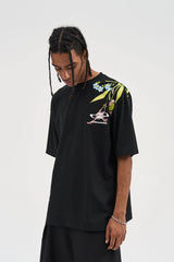 フローラルエンブロイダードロゴTシャツ