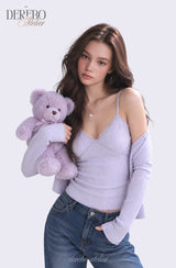 Lavender Sleeve Cardigan Two-Piece Long-Sleeve Top