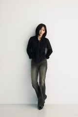 ELISE TIE SHIRRING SHIRT / BLACK