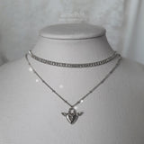 [チョ・ユリ, チュウ Necklace] エンジェリックハートロックレイヤードネックレス - Silver Color