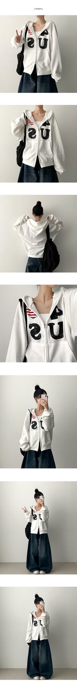 4US Heart American Flag 2way フード付きジップアップ
