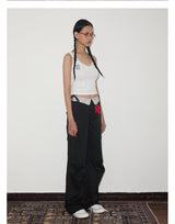 rirri SS24 Cotton-Tencel Relaxed Cargo Pants with All-Over Print in Black