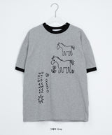 [unisex] モアブ ホース プリンティング リンガー ショート スリーブ ティー