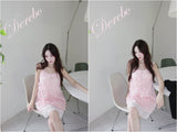 ピーチシフォンフリルレースドレス(cardigan set)