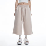 Cut-off wide bermuda sweatpants - BEIGE