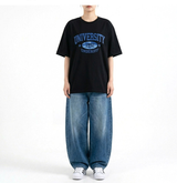 オーバーフィットクルーネックユニバーシティカーモ半袖Tシャツ ブラックブルー