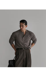 パターンマッスルヘンリーネックニットTシャツ [Mocha]