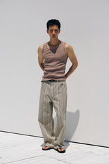 High ribbed logo sleeveless(Beige)