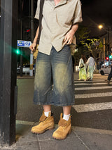 Washed Paneled Bermuda Denim