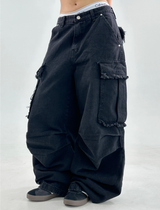 VINTAGE FRAY POINT DENIM💚🖤 - OVERFIT PANTS