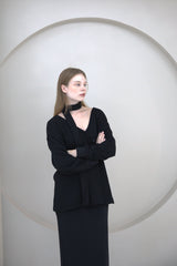 Offshoulder Wrap Strap Cardigan Black