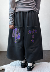 Graff Hot Star Letter Tattoo Patch Wide Balloon Bermuda Shorts