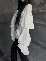 シフォンラッフルVネックシアーブラウス (2color)