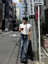 Damage straight denim pants