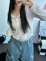SEMI SEE THROUGH BOUCLE フーディーカーディガン 🩵🩶🖤🧸4COLOR