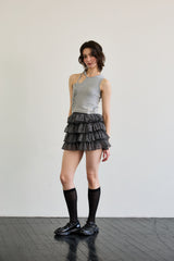 BEBE UNBALANCE SLEEVELESS TOP / GRAY