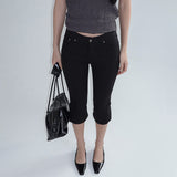 [Sekadin] Slit Stretch Capri Pants