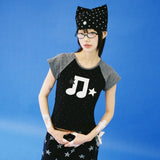 Cat Ear Star Beanie - BLACK