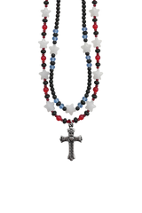 Layered red-blue cross necklace