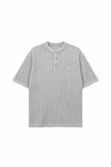 Len Stitch Henley Neck Short Sleeve Knit