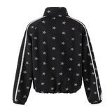 Kitsch Star Print Lace Trim Oversized Zip-Up Top