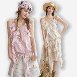 MAQI Romantic Frill Lace Asymmetrical Chiffon Sleeveless Dress Resort Look Camisole