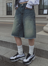 ナックスリベットスクエアデニムショートパンツ